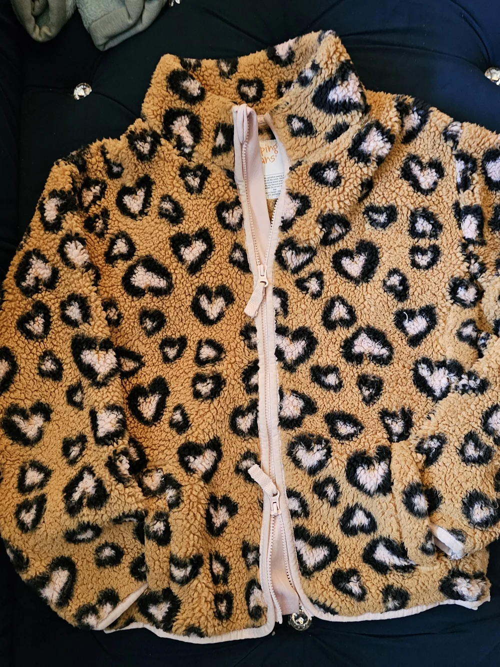 jumping beans Leopard Heart Sherpa Jacket - Brown & Pink